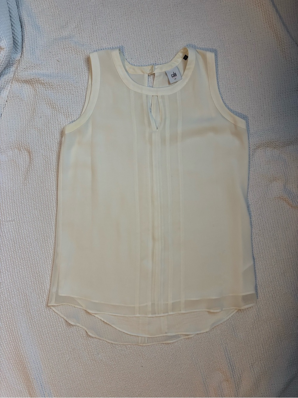 CAbi Cream Pintuck Sleeveless Shell with Keyhole